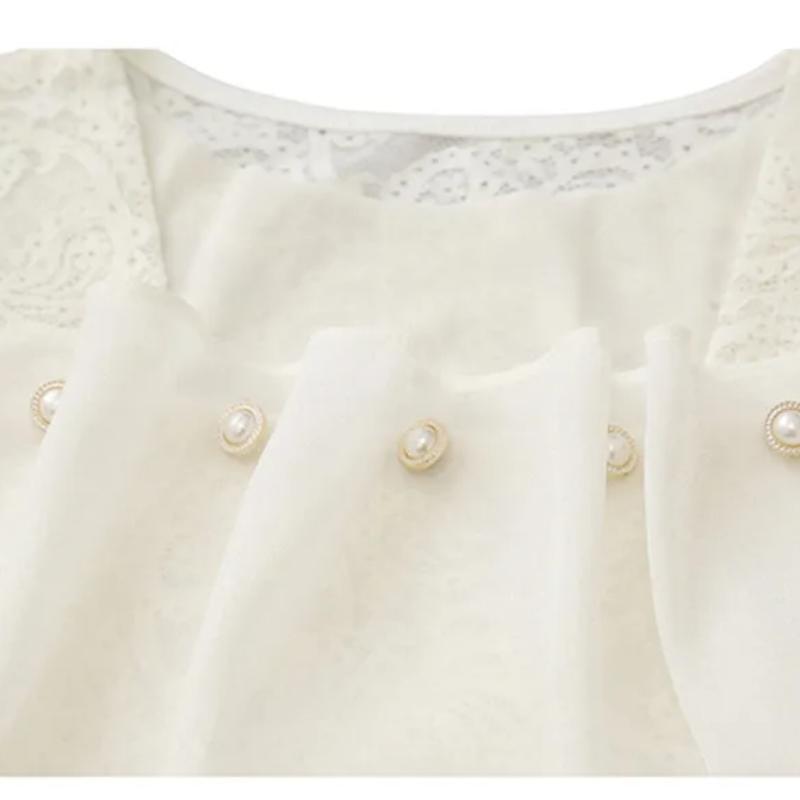 Tricou Clasic de Vară cu Dantelă pentru Dame Haine Sexy Decolteu Pătrat Nasturi cu Perlă Topuri Slim Cămăși Elegante Mânecă Scurtă Tricouri Femei