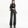 Women's High Waist Black PU Leather Pants - Autumn Korean Style, Slimming, Wrinkled Design, Casual Long Fit.