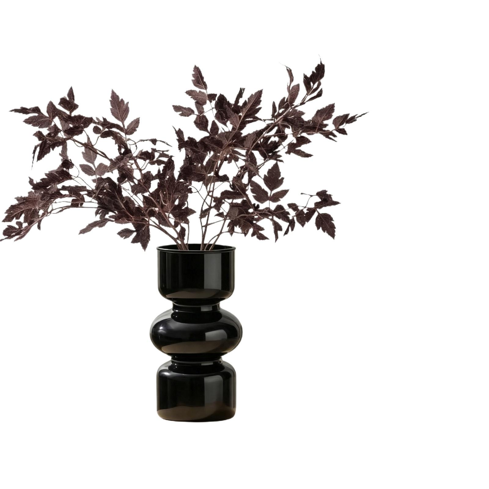 

Artificial Silk Autumn Leaf Branches Set with Glass Vase Realistic Cimicifuga Simulated Plant for Home Decoration One Size