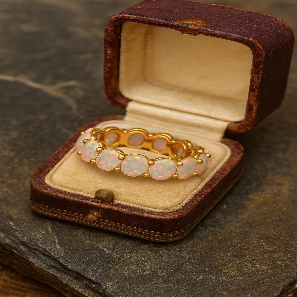 Ethiopian Opal Eternity Ring – 925 Sterling Silver Full Eternity Band, October Birthstone Ring, Handmade Proposal Ring, Personalized Gift for Her