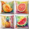 4Pcs Watercolor Fruit Throw Pillow Covers, Double-Sided Printed Pineapple Watermelon Print Cushion Cases, Summer Tropical Decor