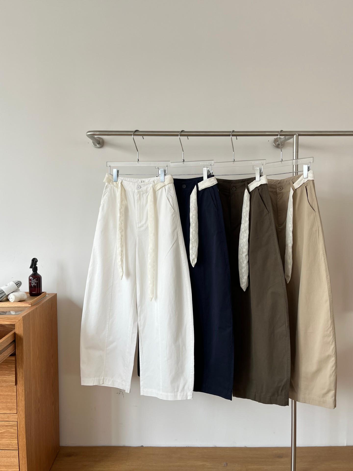 Mishang Korean Style Loose Wide-Leg Scythe Pants with Lace-Up Detail Small белый
