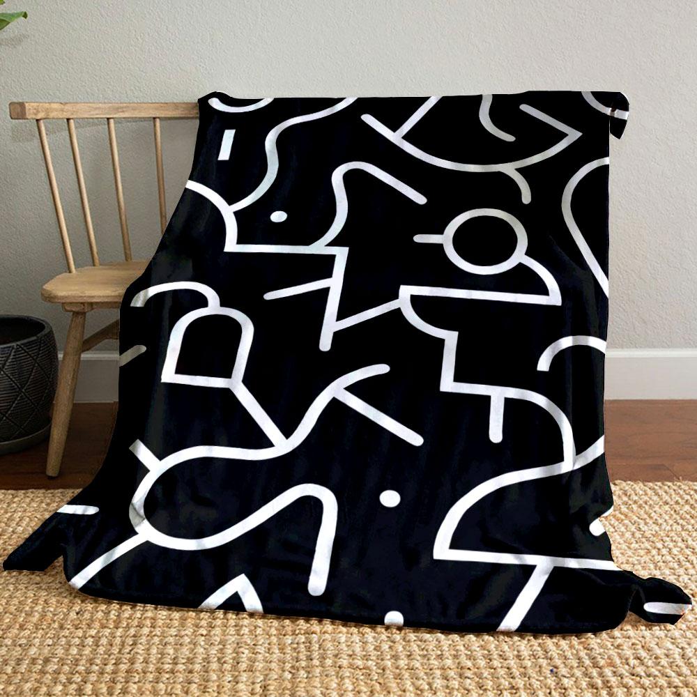 Abstract White Lines and Shapes On a Black Background, Forming Fluid Forms. for All Seasons Blanket Lunch Break Throw Gift