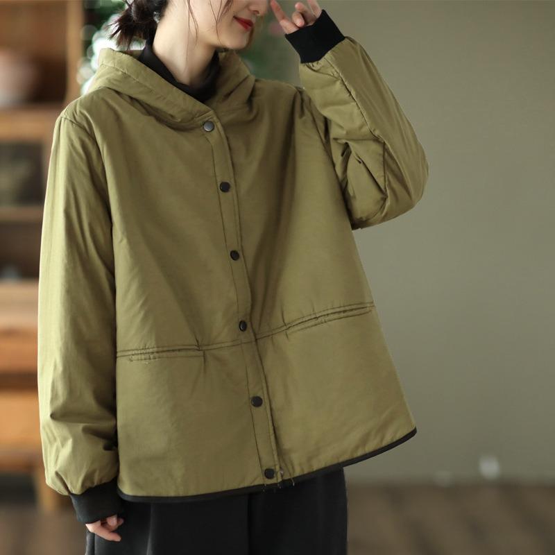 Retro padded jacket women's versatile casual hooded thickened cotton-padded clothes autumn and winter warm cotton-padded clothes