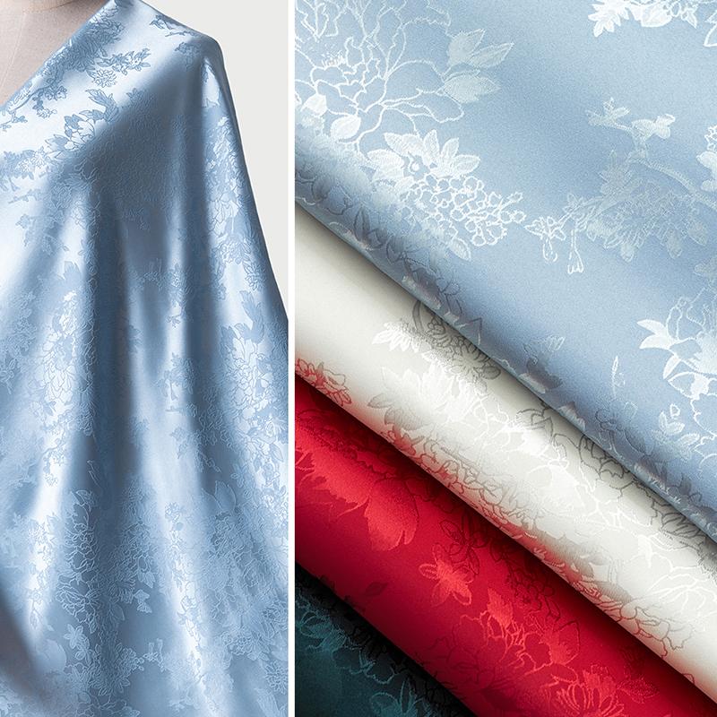 1M/Rolka Poliester DIY Brokatowa Tkanina Rzemiosło Chińska Tkanina Cheongsam Imitacja Jedwabiu Tkanina Kwiatowy Żakard Satyna Tapicerska