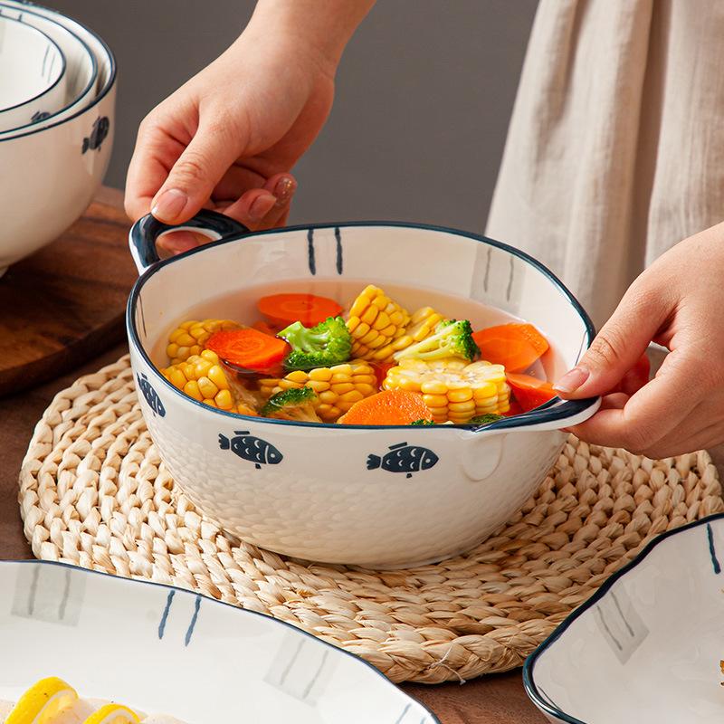 Japanese Creative Tableware And Dishes For Home Use New Ceramic Underglaze Color Rice Bowl Vegetable Plate Soup Bowl Noodle Bowl Fish Plate