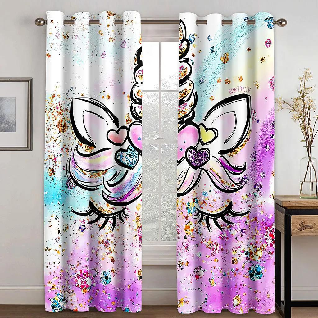 

Cheap Cartoon Thin Curtains Rainbow Unicorn Horse Children s Kids 2 Pieces for Living Room Bedroom Window Decor W50H130(CM)x2pcs&HOOK