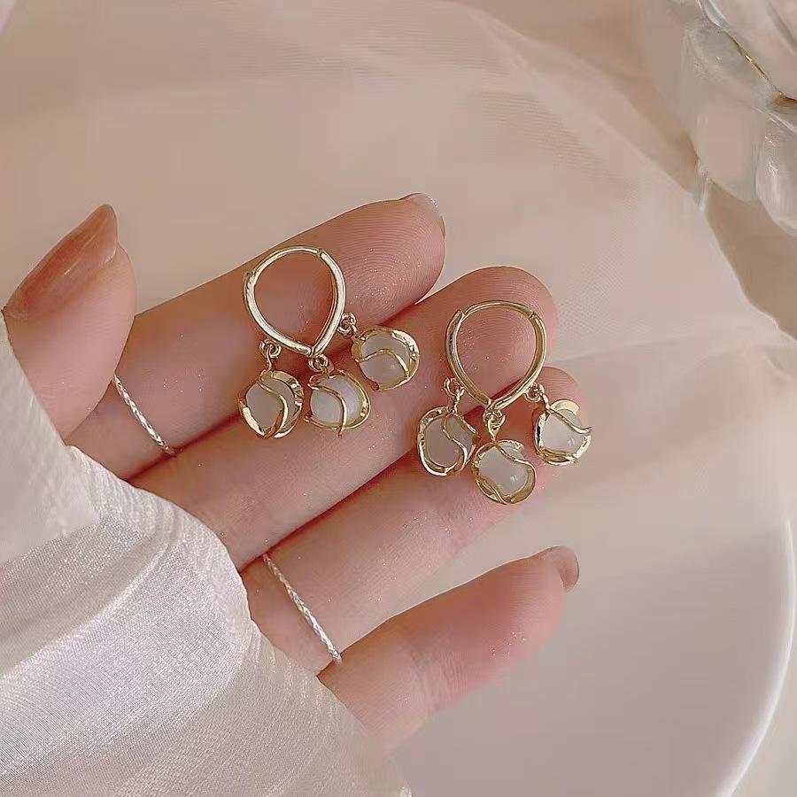 Diamond-set Love Opal Stud Earrings Design High-end Summer Earrings Niche Light Luxury High-end Versatile Earrings Jewelry