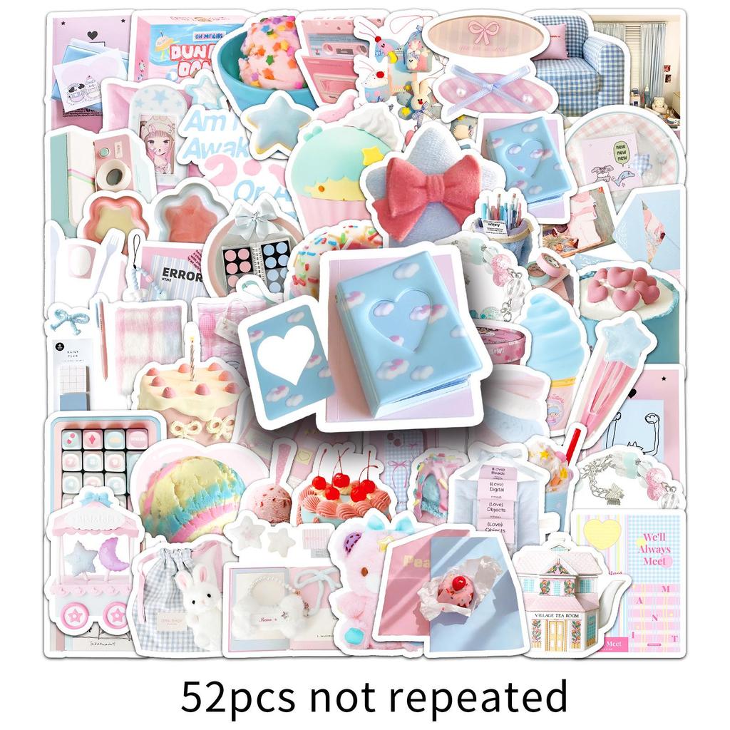 Set mit 52 Blau & Rosa INS Stil Aufklebern - Niedliches Cartoon Wald Design für Mädchenherzen DIY Handyhülle Dekoration mit Wasserdichter Funktion
