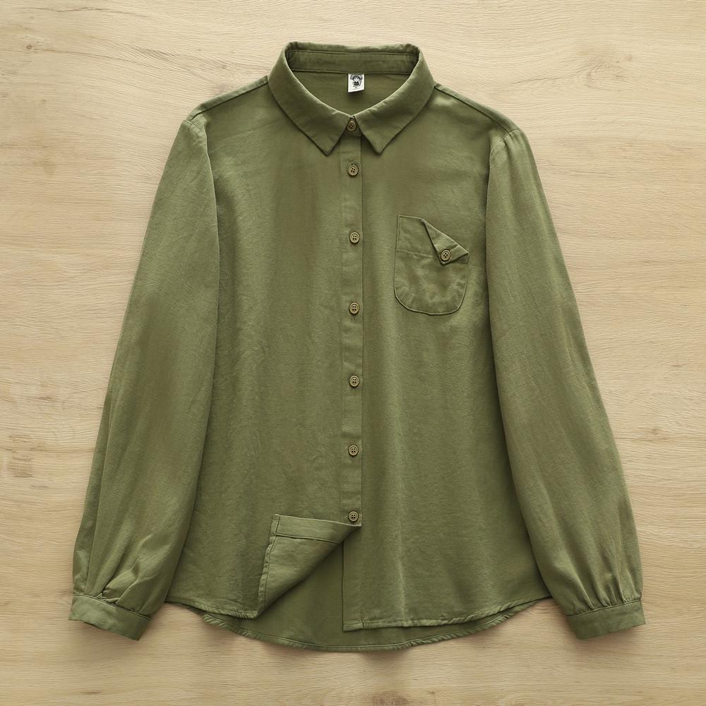 2026 Spring Women's Solid Color Slim Fit Long-Sleeve Single-Breasted Brushed Pocket Shirt