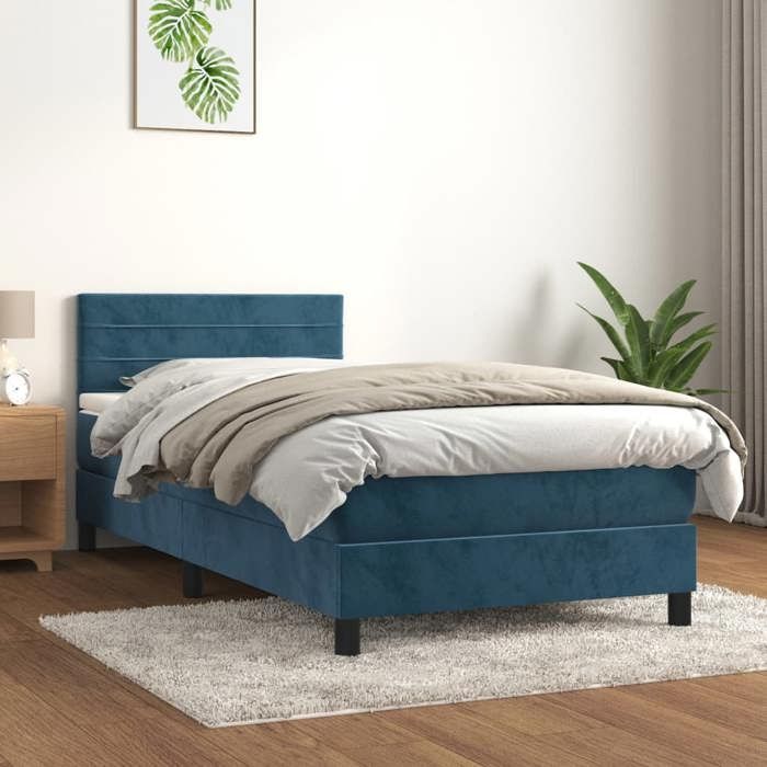 Maison Exclusive - Sommier à lattes de lit et matelas Bleu foncé 80x200 cm Velours