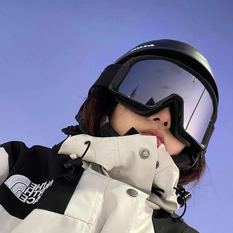 Winter ski goggles for men and women, suitable for those with prescription glasses, large frame with straps, windproof outdoor goggles for cycling