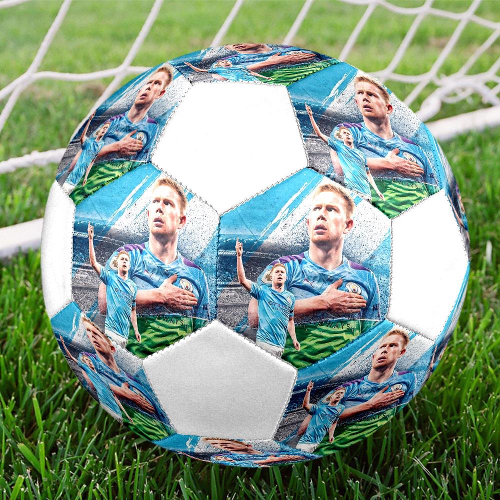 Kevin De Bruyne Size 5 Soccer Ball, Machine-Stitched PVC, Durable & High Bounce, All Ages Fit, fan merchandise, matches & outdoor use.