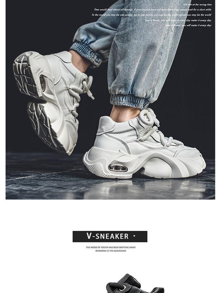 European Men's Thick Sole Air Cushion Height-Boosting White Dad Sneakers: Winter Casual Sports Style