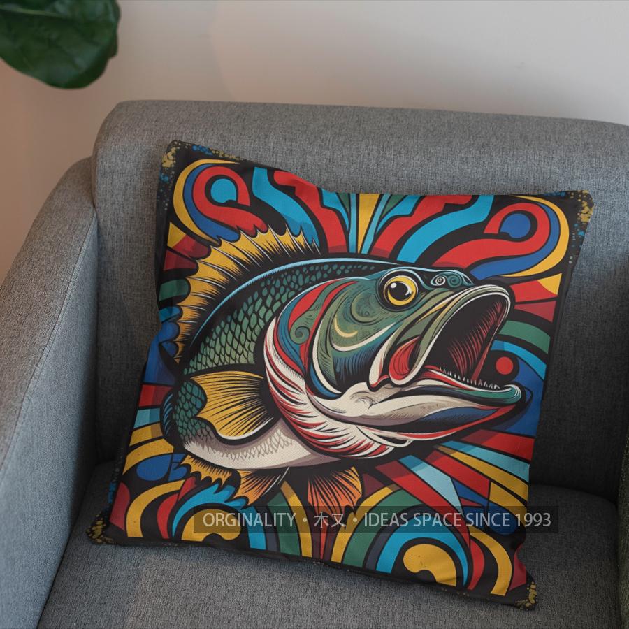 2D Colorful Tribal Fish Pattern Throw Pillow Pattern Cushion Cover Suitable For Sofa Bedroom Car Pillow Cover
