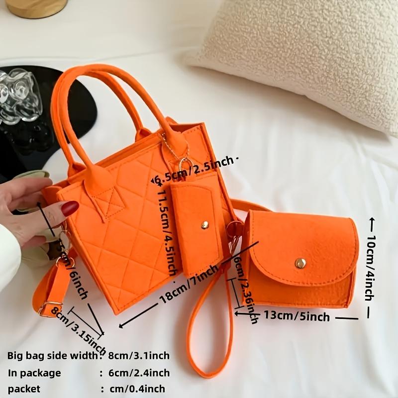 Set Borsa da Donna in Feltro Goffrato Borsa a Tracolla Stilosa, Pochette e Portafoglio Coordinati, Borsa Quadrata Piccola Casual Chic Monocolore, alla Moda per l'Uso Quotidiano