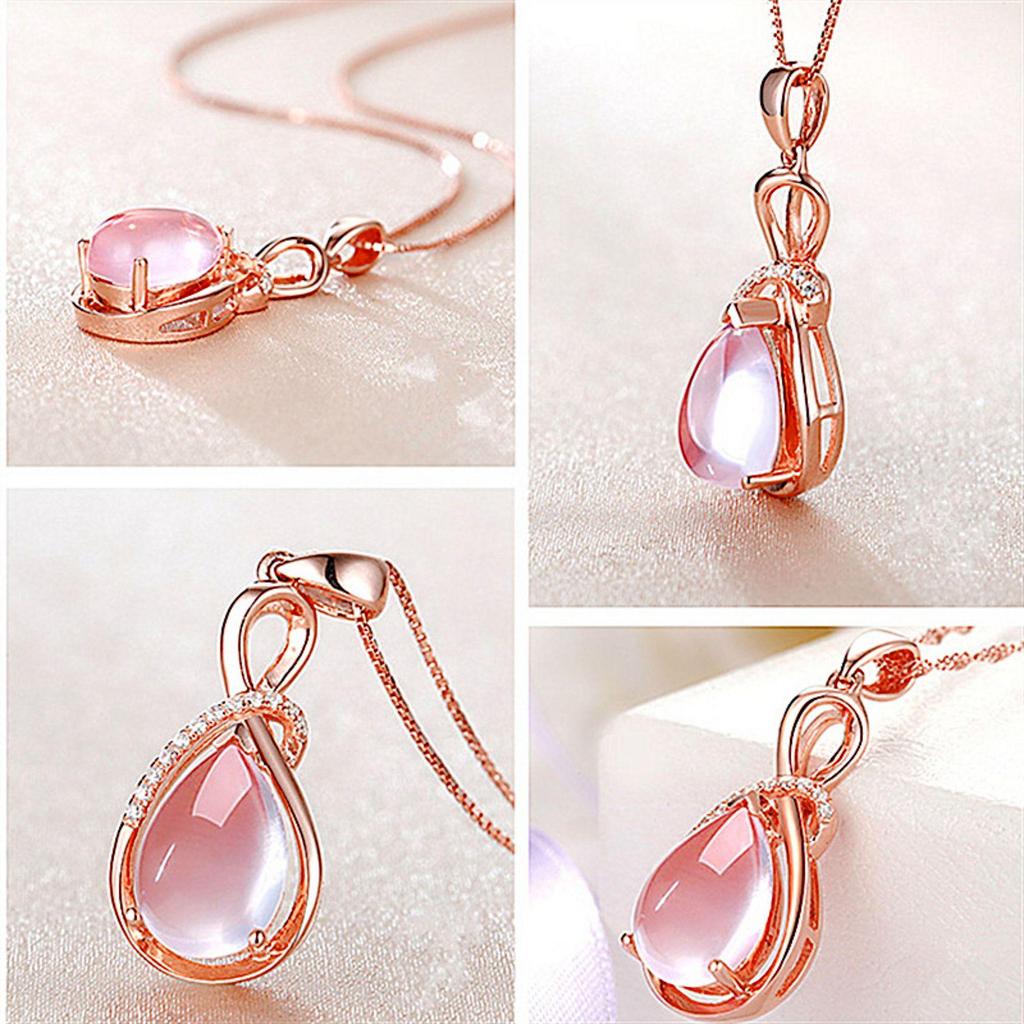 Korean Style Pink Rose Quartz Women's Necklace - Gentle Tone Clavicle Pendant