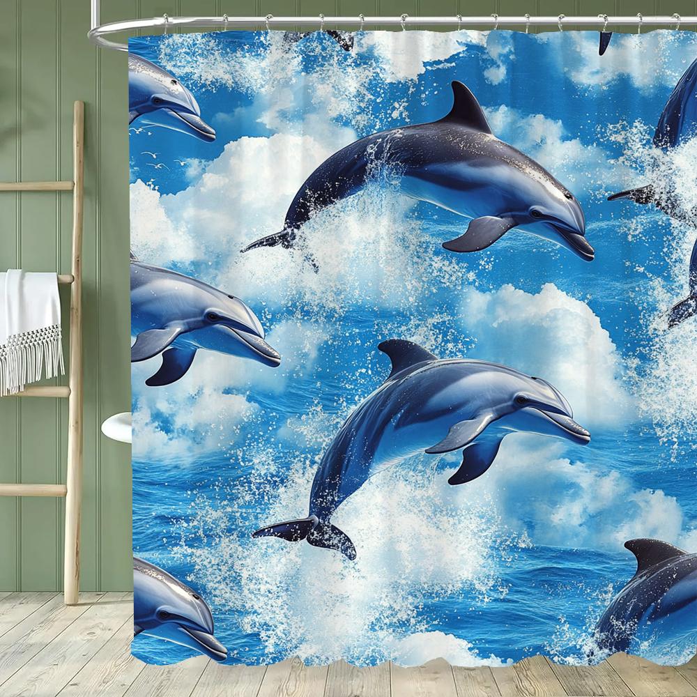Underwater World Dolphin Turtle Shower Curtain,Ocean Animals Polyester Fabric Bathroom Curtains for Home Decoration Curtain