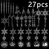 27Pcs Shatterproof Crystal Snowflakes Icicle Hanging Decorations Christmas Tree Ornament Winter Festival Decors