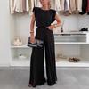 Women's Fashion Set Round Neck Sleeveless Top Wide Leg Pants Two Piece Casual Outfit