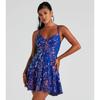 Women Sequined Loose V Neck Sleeveless Strap Cocktail Party Dress
