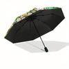 Stained Glass Window Panel with White Flowers, Circular Art Decor Umbrella, Cute Umbrella with Cute Design, Portable 3-Fold Compact Umbrella for Men &