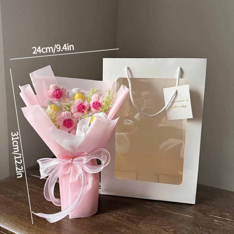 Mother'S Day Crochet Bouquet Finished Hand-Woven Artificial Flower Graduation Season Girl Friends Birthday Bouquet With Gift Bag