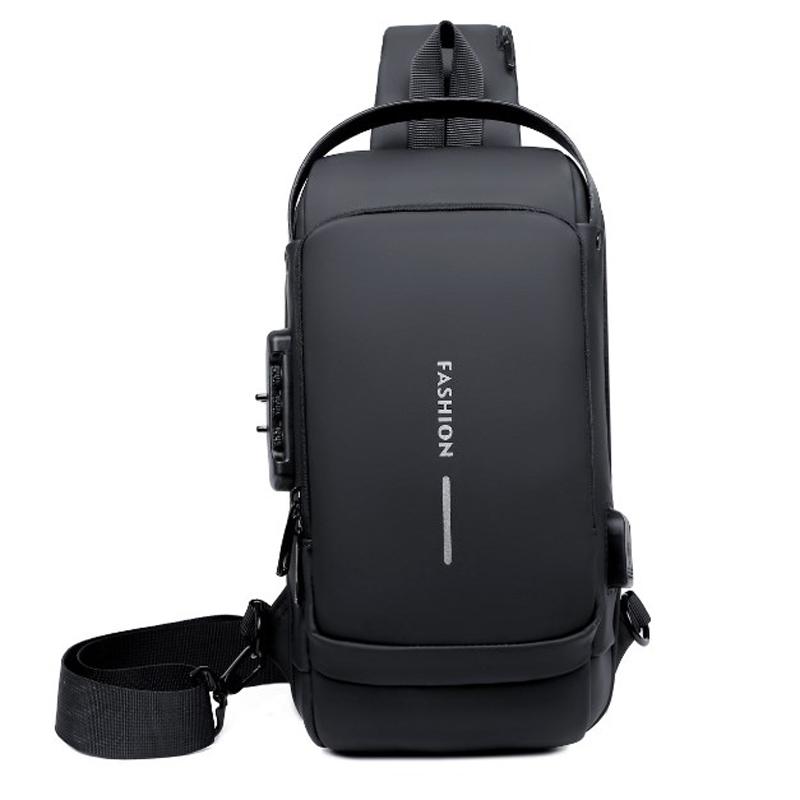 Men's Crossbody Bag Shoulder Sling Bag Anti-theft Lock Chest Bag With USB Port
