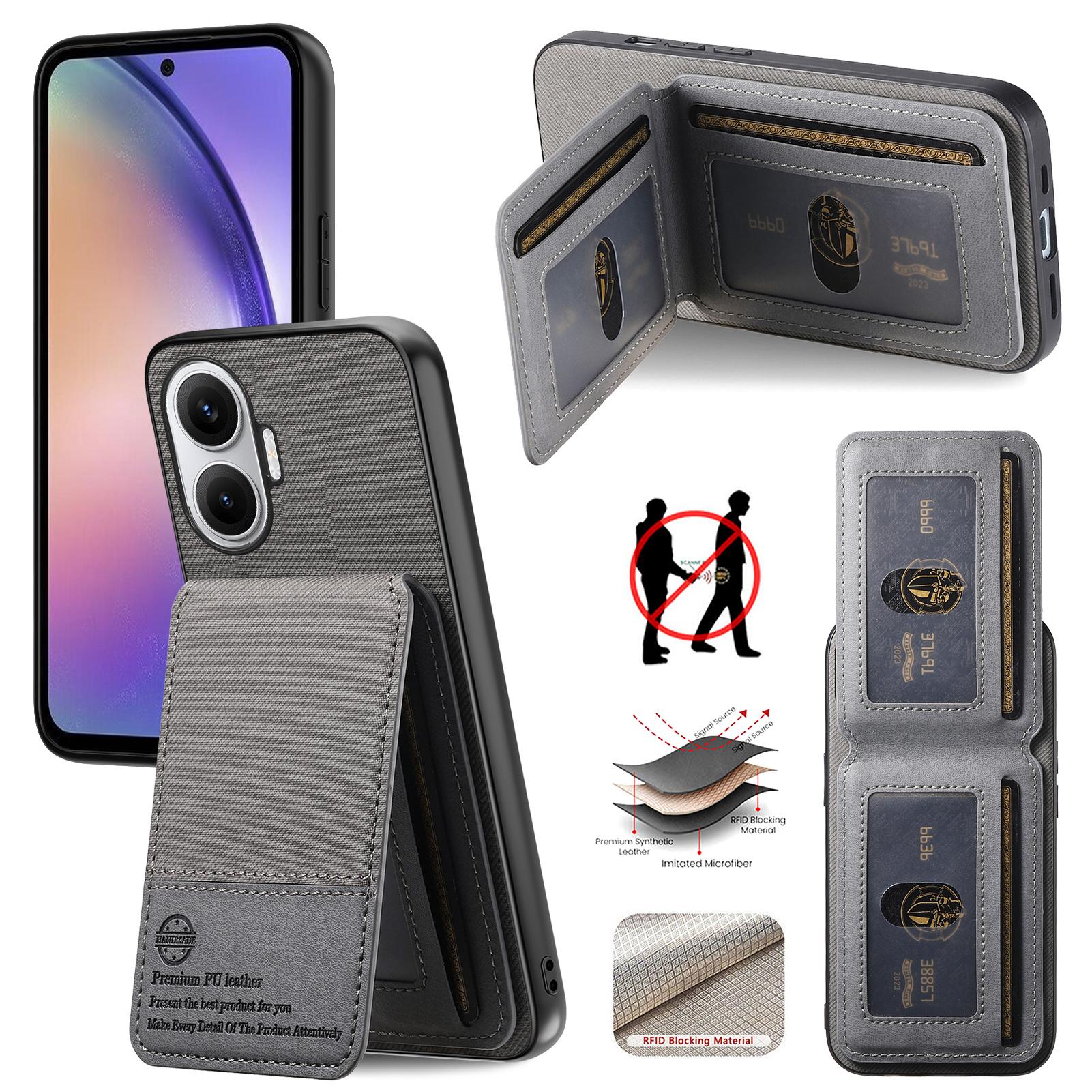 

For Xiaomi Redmi Turbo 4 Pro 5G Case Cloth Texture Leather+PC+TPU RFID Blocking Phone Cover with Card Holder Grey