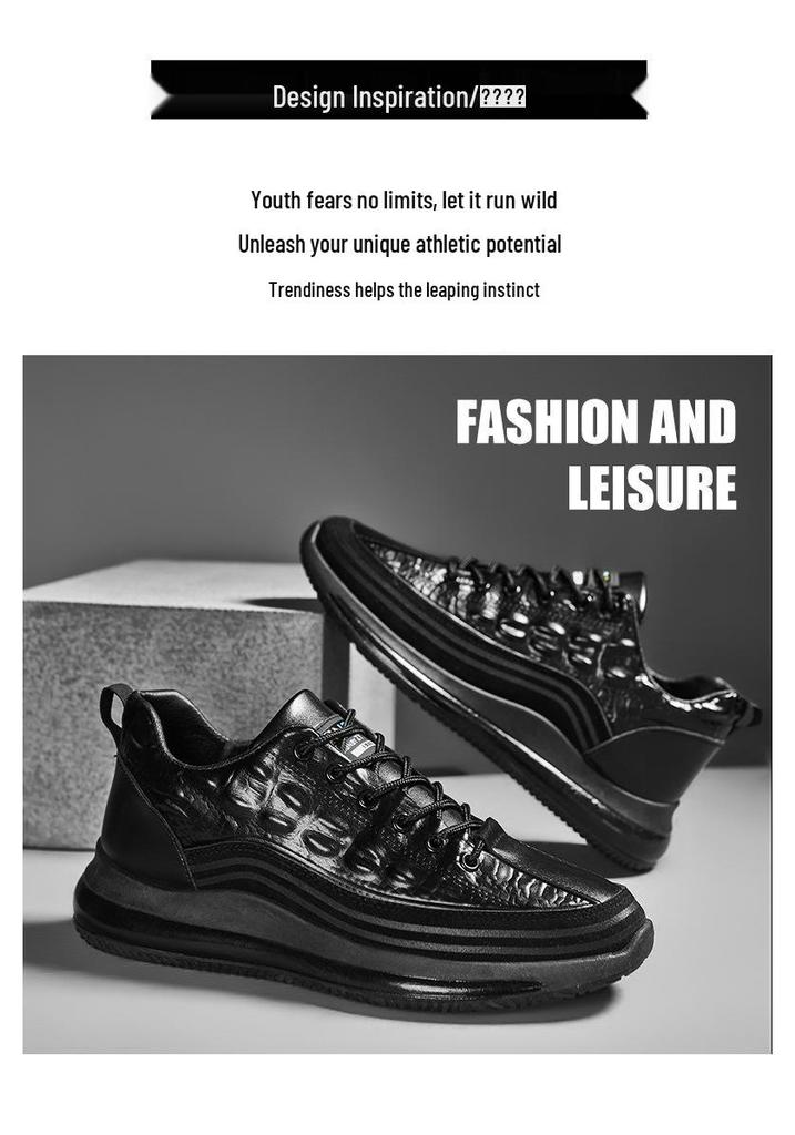 Spring Men's Versatile Crocodile Pattern Leather Sports Shoes - Breathable, Trendy, Douyin-Style
