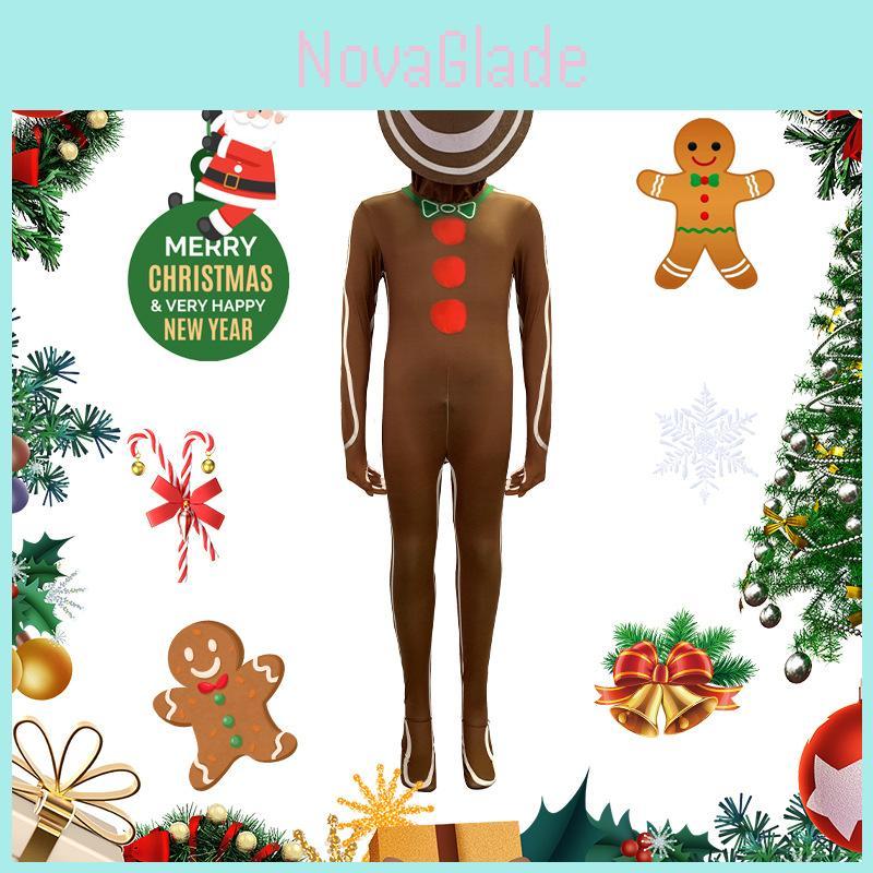 Kinder Lebkuchenmann Jumpsuit Weihnachten Cosplay Kostüm Rollenspiel Party Unisex Festliches Outfit