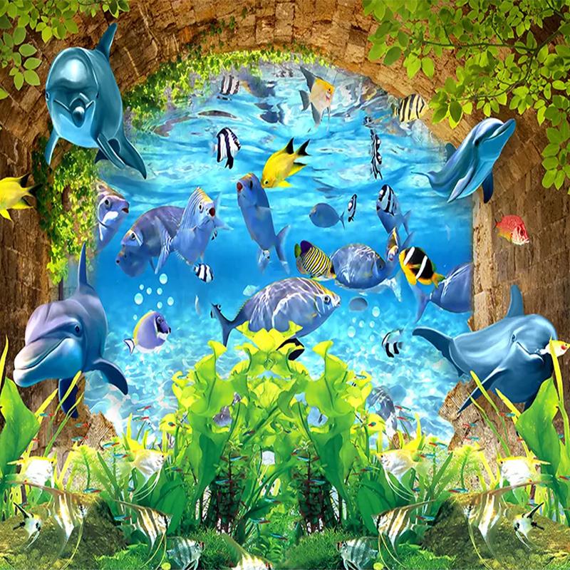 3D Wallpaper Modern Underwater World Dolphins Cartoon Kids Bedroom Murals Living Room Background Wall Painting