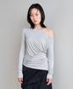 Bahayun One-Shoulder Shirring Top (Grey)