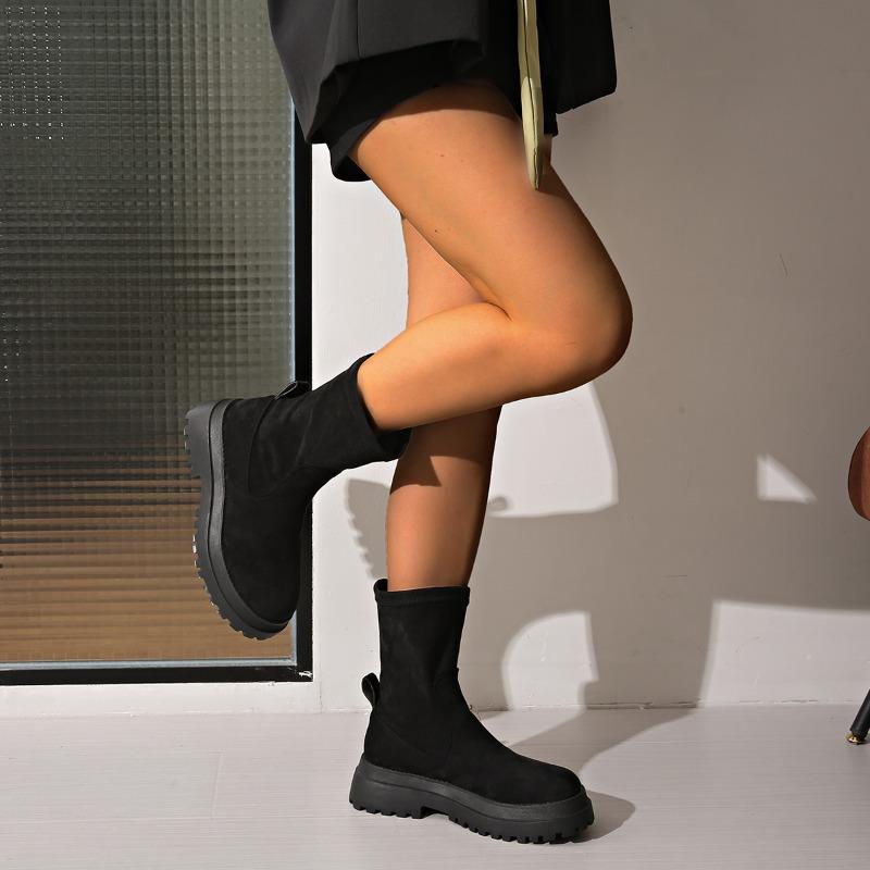 Fashion Women's Fashion Thick Heel Cotton Boots Winter New Round Head Suede Sleeve Thick Sole Anti-slip Wear-resistant Short Boots