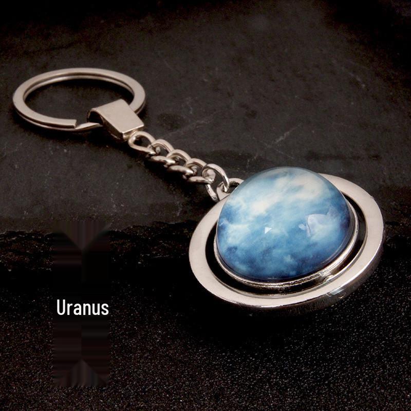 Rotating Saturn & Planets Crystal Keychain with Luminous Sun & Moon