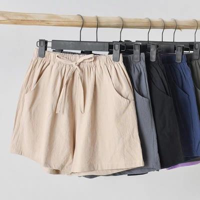 Frühling und Sommer Neue Shorts aus Baumwolle und Leinen für Damen, Oberbekleidung, dünn, A-förmig, weites Bein, hohe Taille, schlankmachende Plusgröße, lockere Freizeitshorts für Damen