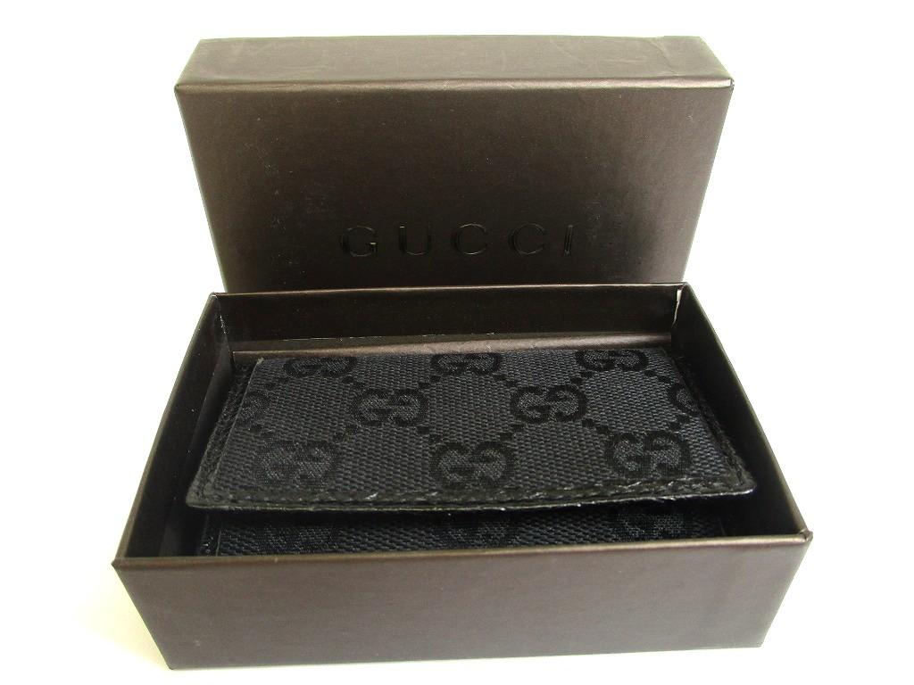Authentic GUCCI GG Black Canvas and Leather 6 Pics Key Chain #a768 Refurbished
