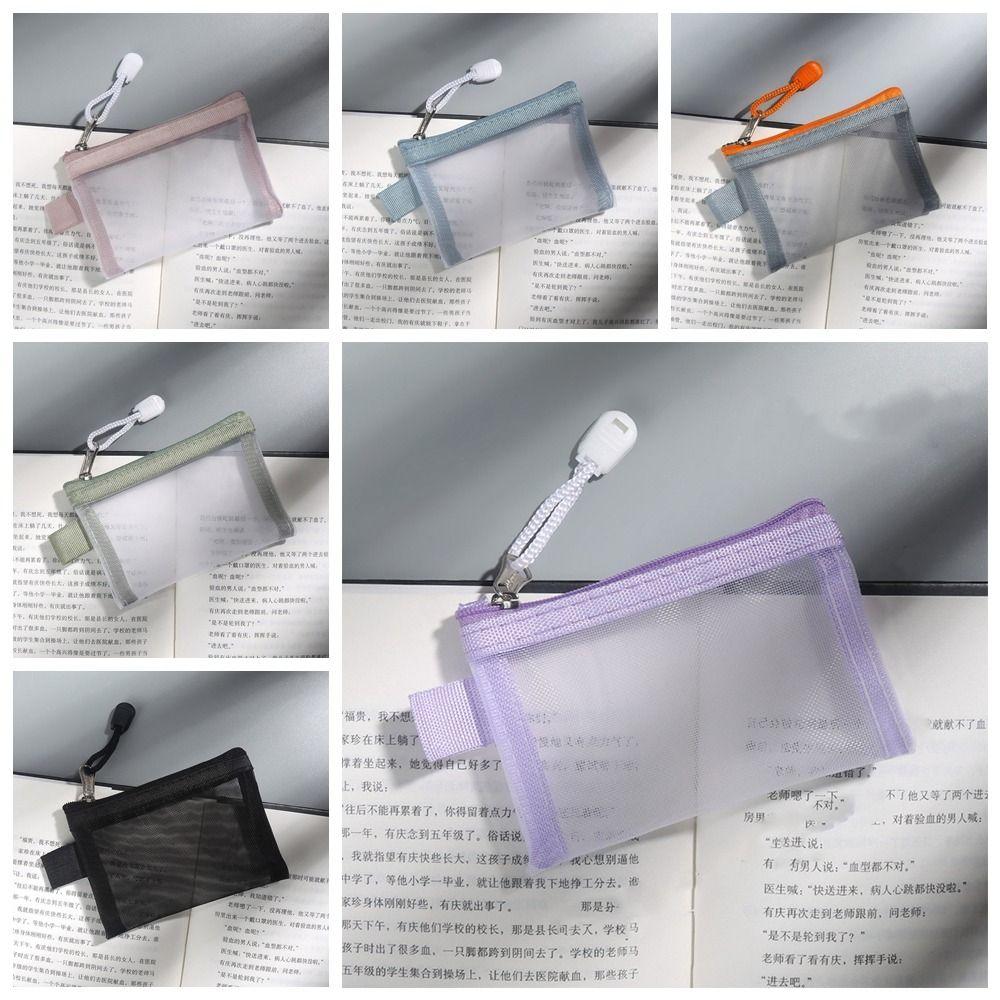 Cosmetic Bag Mesh Zipper Bag Card Bag Mini Coin Purse Creative Transparent Nylon Coin Bags  Girl