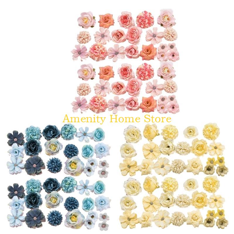 F26C Set of 40 Silk Flower Assortment Colorful Artificial Florals Roses Dahlias Peonies for Event Decoration Party Supplies
