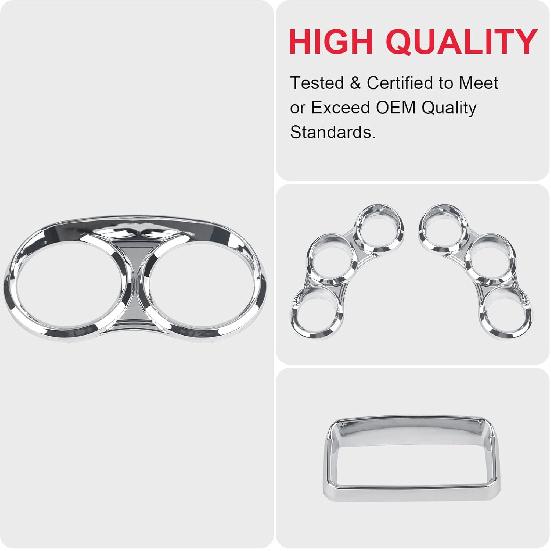 Peterbilt Center Gauge Cover Kit Compatible With 2006- Peterbilt 379 384 386 387 388 389 Trument Dash Center Gauge Cover (Chrome)