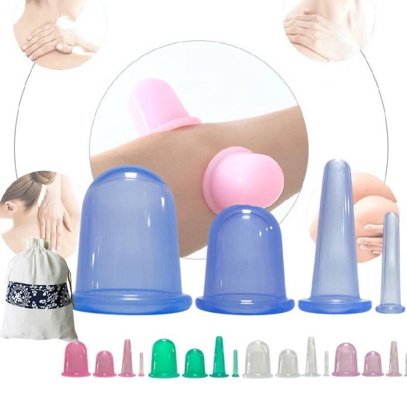 4pcs Set Silicone Jar Vacuum Cuppings Cans Storage Bag Body Neck Massage Facial
