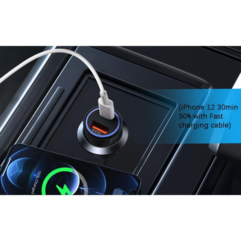 USB Cigarette Lighter Car Charger PD&QC Charger for IPhone PD 30W Quick Charge QC 18W Fast Charger  Mini Car Charger with IPhone Samsung Galaxy