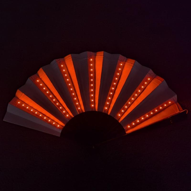 LED Performances Hand Fan Folding Hand Fan Chinese Handheld Glowing Fan with LED Light Dancing Props for Men Women