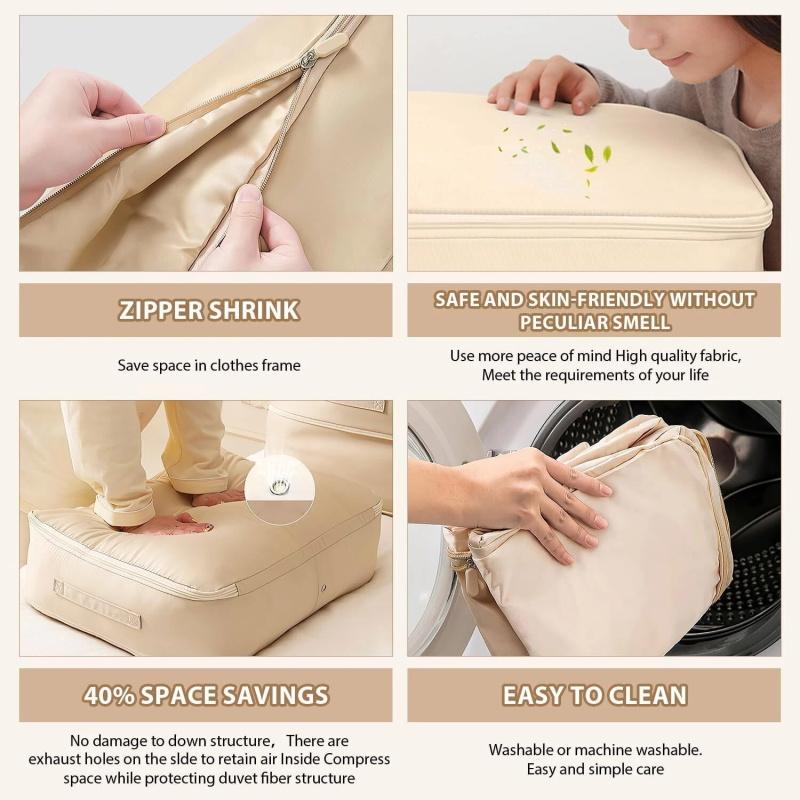 Ultra Space Saving Self Compression Organizer Bedroom Clothes Storage Bag Zipped