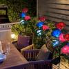 Outdoor Waterproof Solar Rose Lights with 3 Realistic Lighted Flower Heads and Butterfly  Garden Decorative Lamp for Patio Decor