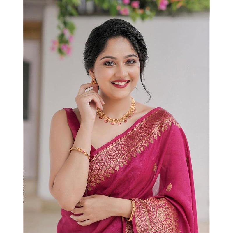 Flosive Women`s Rani Pink Kanjivaram Silk
