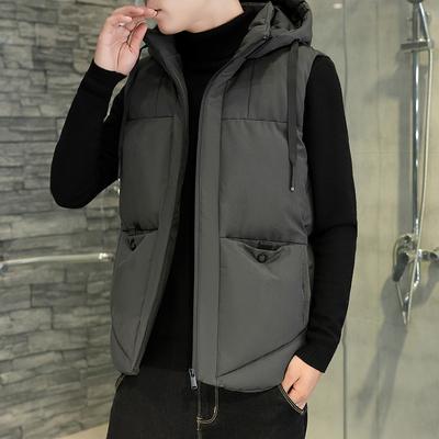 Autumn and Winter Vest Men's Hooded Solid Color Zipper Cardigan Sleeveless Fashion Casual Top