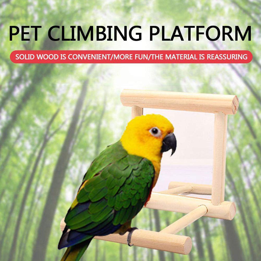 Cockatiels Cage Parakeet Accessories Wood Bird Mirror With Perch Stand Bird Toy Stand Bird Toy For Parrot Parakeets