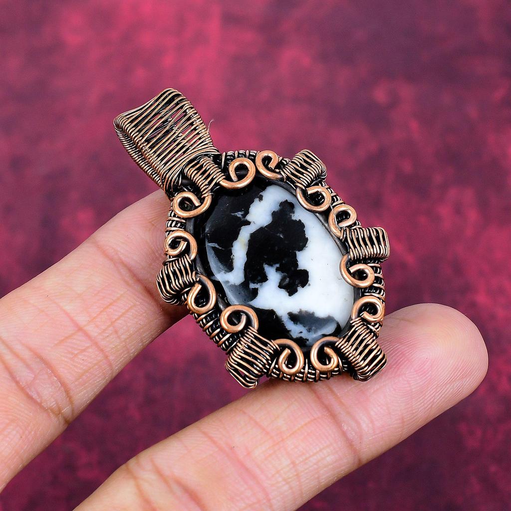 White Buffalo Turquoise Gemstone Pendant Copper Wire Wrapped Handmade Jewelry
