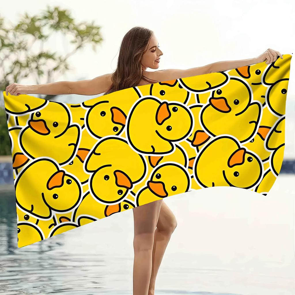 Sun-Kissed Fun: Yellow Rubber Duck-Print Beach Towel for Summer Suitable for Towels, Bath Towels, Beach Towels